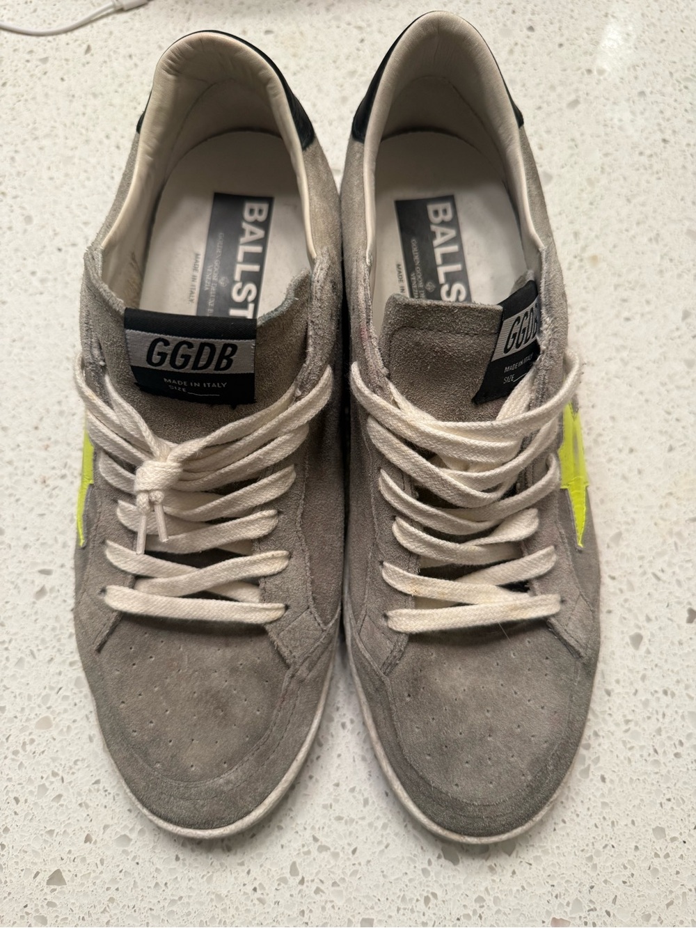 Golden Goose Ball Star Sneakers – Grey Suede / Neon Star – Size 43